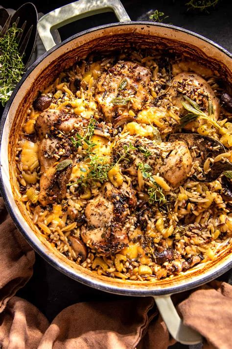 One Pan Roasted Herb Chicken and Wild Rice. - Half Baked Harvest