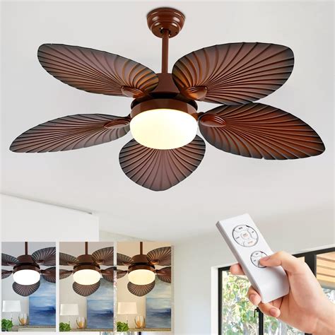 52 Inch Tropical Ceiling Fans with Lights, LED Fan Light with Remote ...