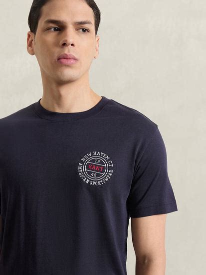 Shop GANT Men Navy Blue Solid T-Shirt Online
