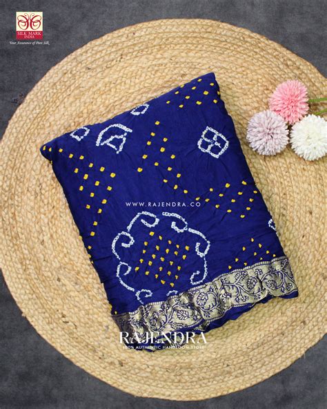 Traditional Nakshi Border Blue Pure Gaji Silk Bandhani Saree – Rajendra.co