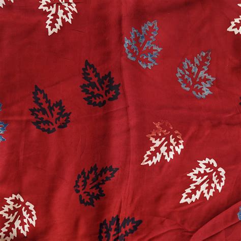 Modal Silk Ajrak Rust Red With Cream And Black And Blue Leaves Motif H ...