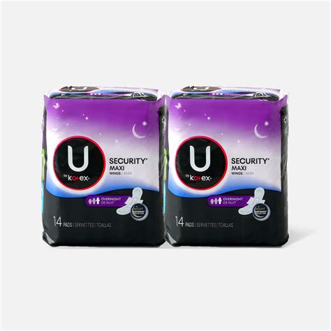 U by Kotex Security Maxi Pad with Wings, Overnight, Unscented, 14 ct ...