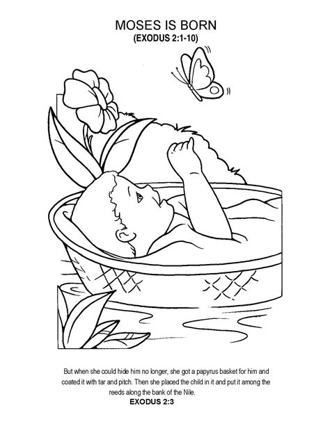 Baby Moses Is Born Coloring Sheet | Baby moses, Bible coloring pages, Sunday school coloring pages