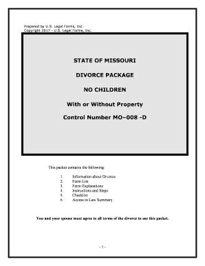 Missouri No Fault Agreed Uncontested Divorce Package for Dissolution of ...