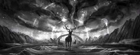 Download wallpaper 2560x1024 creatures, fantasy, art, bw, animals ...