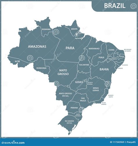 The Detailed Map of the Brazil with Regions or States Stock Vector - Illustration of atlas ...