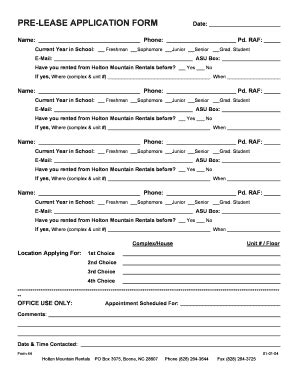 Fillable Online Pre-Lease Application Form 01-01-04doc Fax Email Print ...