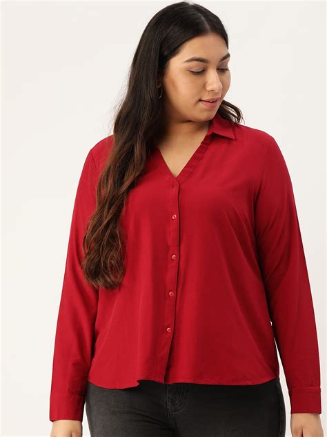 Buy Sztori Women Maroon Regular Fit Solid Plus Size Casual Shirt ...