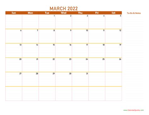 March 2022 Calendar | Calendar Quickly