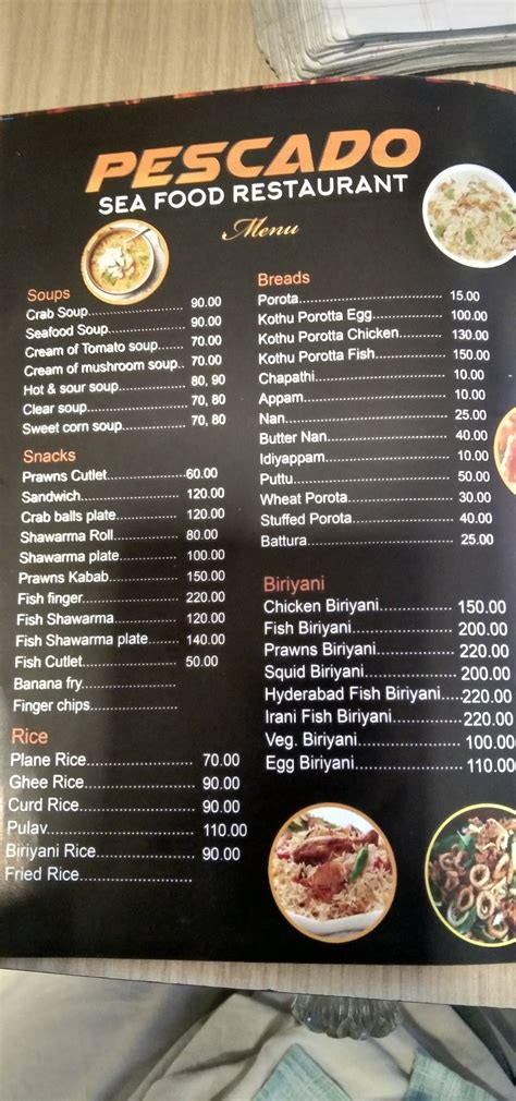 Menu at PESCADO Seafood Restaurant, Thrissur