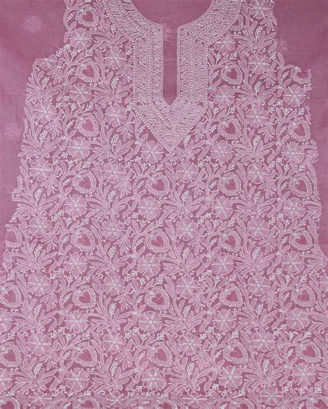 Pink Lucknowi Chikankari Cotton Unstitched Kurta Fabric