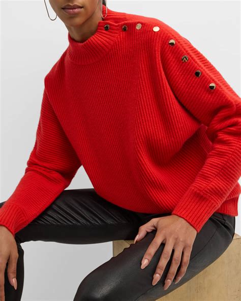 Elie Tahari The Anette Ribbed Mock-Neck Cashmere Sweater | Neiman Marcus