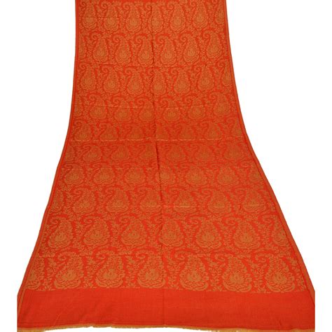 Sanskriti New Orange Shawl Viscose Phulkari Woven Work Long Stole Soft ...
