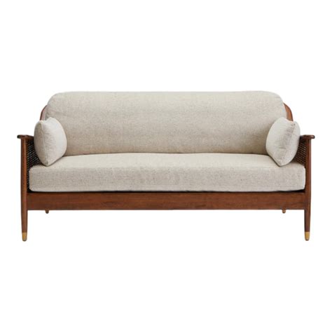 Marika 3 Seater Teak Wood & Rattan, Antique Brass Sofa – Nismaaya Decor