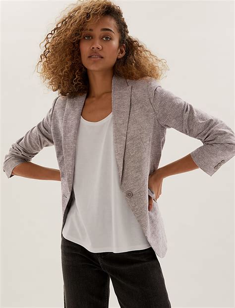 Buy Linen Blend Single Breasted Blazer at Marks & Spencer