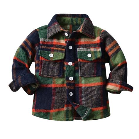 Baby Boys Girls Flannel Shirt Jackets Unisex Toddler Plaid Long Sleeve ...
