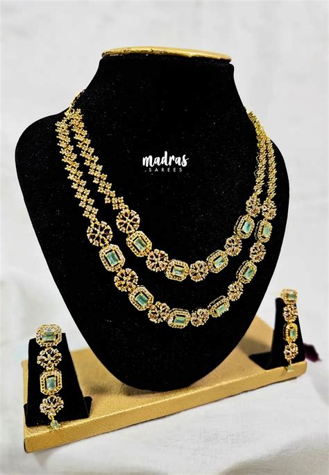Premium 1 Gram Gold polish AD Stone Trendy Double Layer Light Green St ...