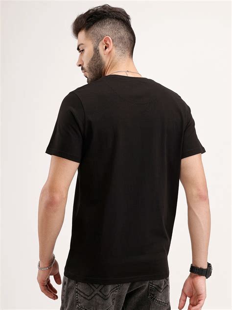 Slim Fit Placement Printed Tee | Black – Wrogn