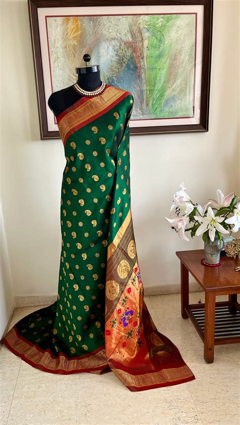 MILANIKA – GREEN PAITHANI WITH BANGDI MOR, MOR KUNDA AND NARALI BORDER ...