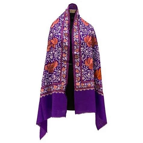 Hand And Machine Embroidery Work On Stole - Merino Wool With Border ...