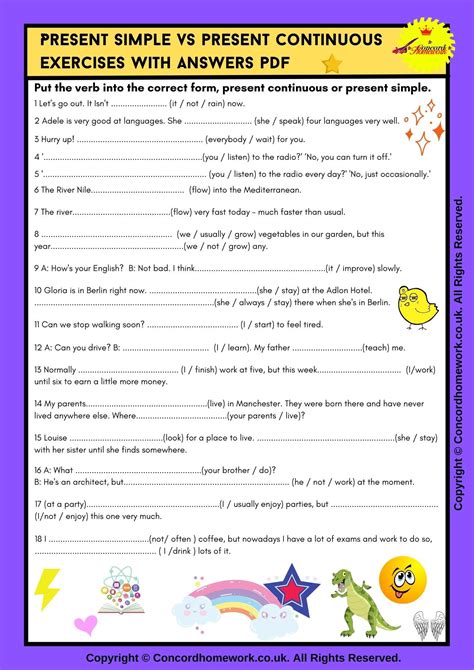 Image result for Present Simple vs Present Continuous Exercise