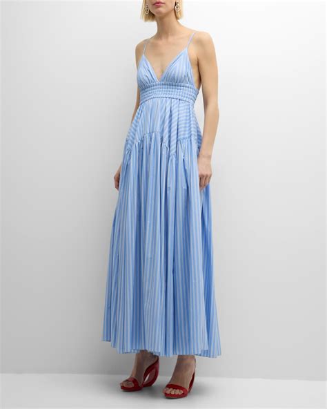 Rosetta Getty Striped Sleeveless Gathered Peplum Maxi Camisole Dress ...