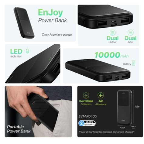 Buy EVM Enjoy 10000 mAh Power Bank, LED indicator, Micro USB & Type-C ...