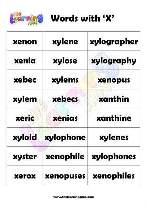 Free Printable Words that Start with X Worksheet for Kids