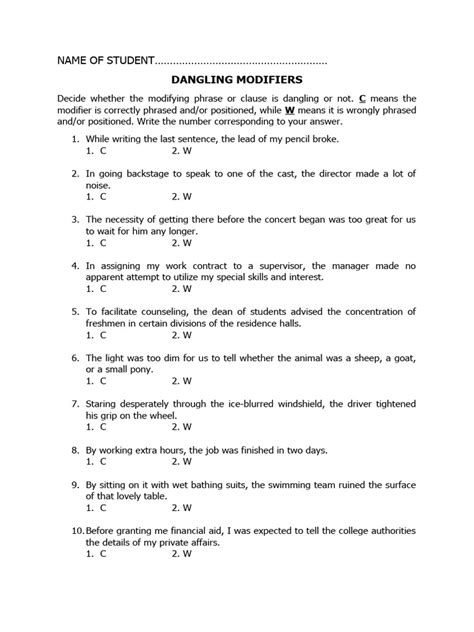 Image result for Dangling Modifier Practice Test