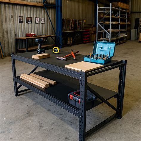 Steel Work Bench 2M X 0.8M X 0.9M Black – Hobbs Displays