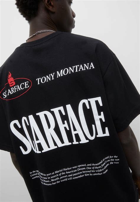 PULL&BEAR SHORT SLEEVE SCARFACE - T-Shirt print - black | Zalando, T ...