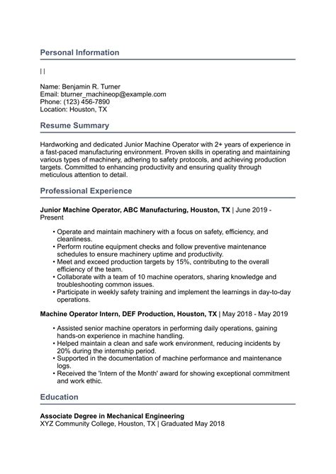 Image result for Machine Operator Resume Examples