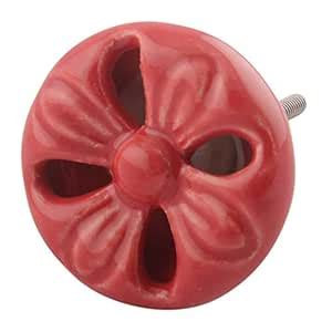 4 Packs Red Flower Ceramic Drawer Knobs for Kitchen Cabinet Hardware ...