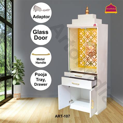 ARTOFINDIA Designer Wooden Glass Door Mandir for Home/Office Pooja Man ...