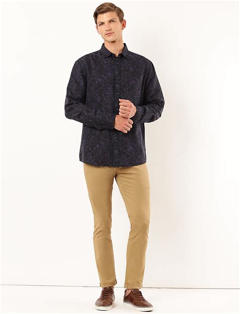 Buy Linen Mix Printed Collar Neck Shirt at Marks & Spencer