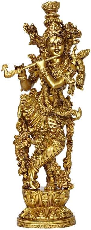 Buy Two Moustaches Brass Murli Krishna Statue, Standard, Yellow, Pack ...