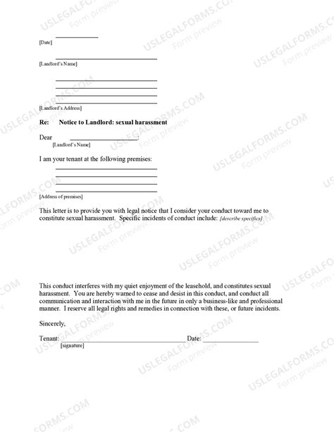 North Dakota Letter from Tenant to Landlord about Sexual Harassment ...