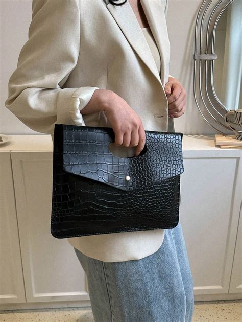 Fashion Black PU Flap Premium Texture Crocodile Pattern Atmospheric ...