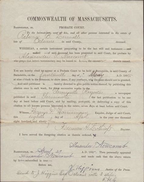 Documents Legal (Notice to appear regarding estate of Rebecca B. Le ...