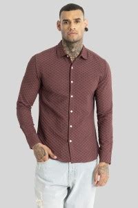Snitch Men Self Design Casual Brown Shirt - Buy Snitch Men Self Design ...
