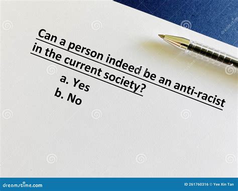 Questionnaire about racism stock photo. Image of skin - 261760316