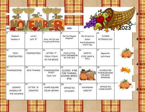 November Preschool Calendar - November Preschool Calendar