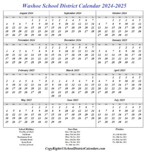 Download Washoe School District 2024-2025 Holidays Calendar