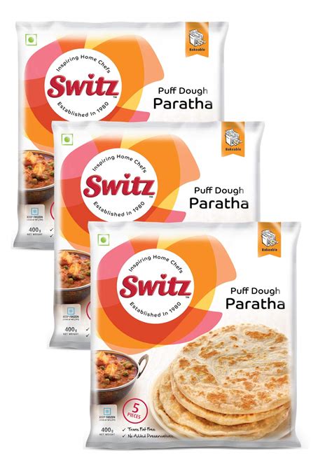Switz Puff Paratha - Combo Pack of 3 (5pcs x 3) (400g x 3)- Ready to ...