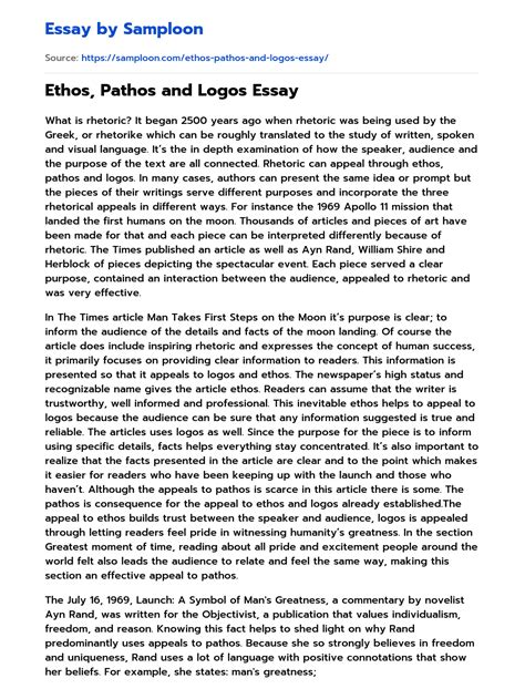 Ethos, Pathos and Logos Essay Rhetorical Analysis on Samploon.com