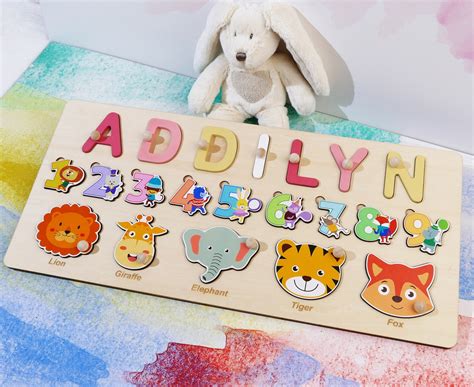 Custom Name Puzzle With Numbers and Animals Personalized Kids - Etsy