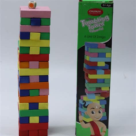 54 Pcs Colour Zenga Wooden Blocks Tumbling Tower Pieces Challenging Se ...
