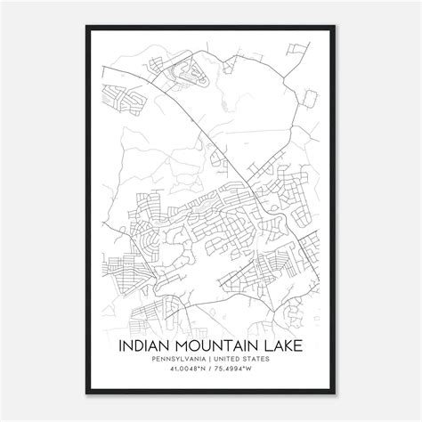 Indian Mountain Lake Pennsylvania Map Poster, Modern Home Decor Wall ...