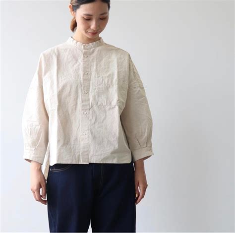 "sasanqua by trees" Cotton Hemp Band Collar shirts .(コットンヘンプバンドカラーシャツ ...