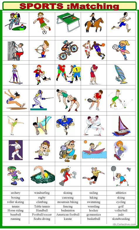 Matching Different Sports Worksheet 的图像结果